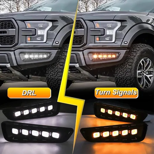 Vista 5 de Auto-Tech - 1 par de luces LED diurnas con señal de giro DRL kit de repuesto para Ford F-150 Raptor 2017-2019