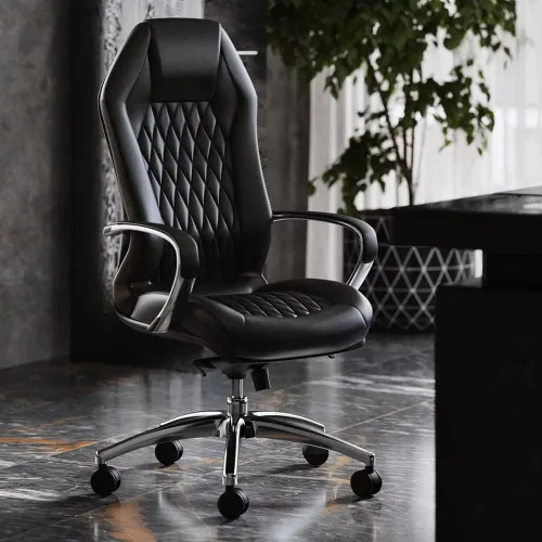 Vista 9 de ZURI Muebles - Silla ejecutiva ergonómica de cuero genuino con base de aluminio, color negro