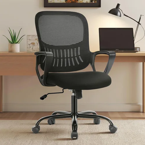 Vista 23 de Sweetcrispy Silla ejecutiva de gestión de oficina en casa, silla ergonómica de malla ajustable giratoria de escritorio para computadora con soporte