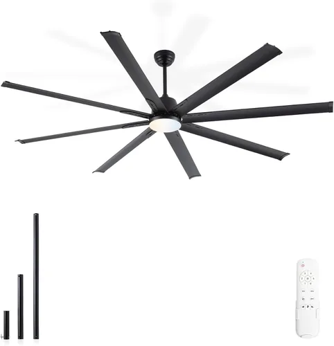 Vista 14 de Ventilador Celing de 72 pulgadas con luz y control remoto, ventilador grande con 8 cuchillas de aluminio negro, motor CC silencioso de 6