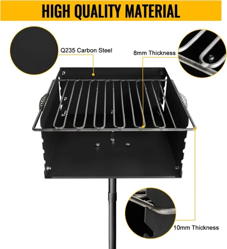 Vista 5 de Parrilla de carbón estilo parque, parrilla de barbacoa de acero resistente de 16 x 16 x 8 pulgadas con rejilla, parrilla de parque de acero al