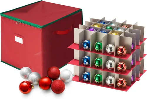 Vista 2 de Caja para guardar adornos navideños, con separadores, de la marca Tiny Tim Totes (capacidad para 75 adornos)