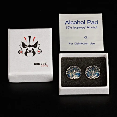 Vista 6 de KUBOOZ expansores para oreja, planeta azul y árbol plateado, túneles para perforación