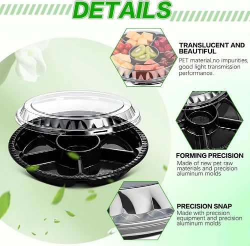 Vista 4 de Mwellewm 20 bandejas de plástico para verduras con tapa, bandeja dividida para servir aperitivos de verduras, recipientes de almacenamiento