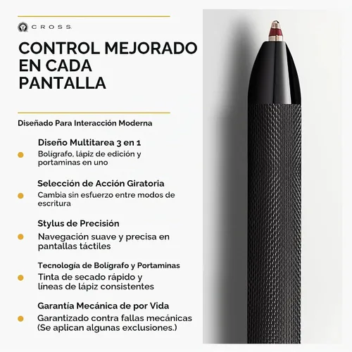 Vista 4 de Cross Tech3+ Recargable Tech3+ Presentado en una Caja de Regalo Premium - Punta Media, Tinta Negra, Negro