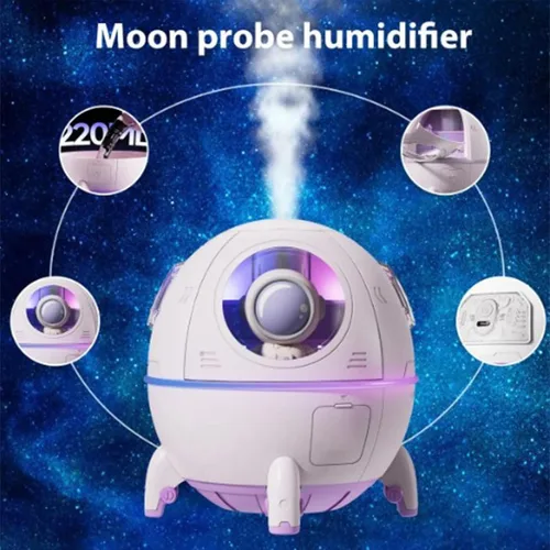Vista 2 de Humidificador USB para dormitorio, mini humidificador de niebla fría con diseño de nave espacial para escritorio de oficina y automóvil