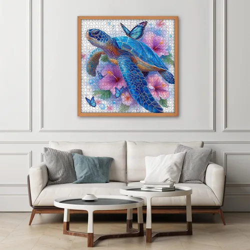 Vista 6 de Sea Turtle Puzzles for Adults 1000 Piece, PICKFORU Flower Animal Art Jigsaw Puzzles Nature, Unique Floral Butterfly Blue Turtle Puzzles for Adults