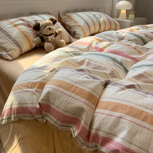 Vista 72 de mixinni Juego de funda de edredón vintage a rayas, tamaño twin, juego de ropa de cama de 3 piezas, 100% algodón lavado, suave y transpirable, funda