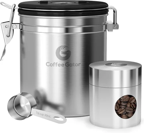 Vista 12 de Coffee Gator - Recipiente para café de acero inoxidable hermético de 11 oz, contenedor de almacenamiento de alimentos para cocina con rastreador