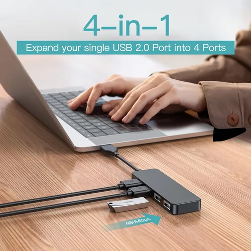 Vista 2 de Concentrador USB, divisor USB, adaptador USB de 4 puertos, extensor para laptop, PC, MacBook, Mac Pro, Mac mini, iMac, Surface Pro y más