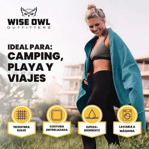 Vista 4 de Wise Owl Outfitters Microfiber Camping Towel - Quick Dry Towel for Travel, Backpacking, Hiking, Beach, Gym & Yoga - Compact, Fast Drying & Azul