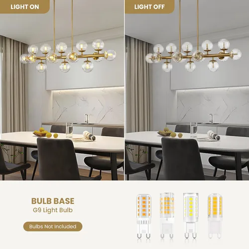 Vista 7 de Candelabro rectangular moderno con 16 luces, lámpara de techo colgante dorada, pantallas de cristal transparente, candelabros dorados para comedor