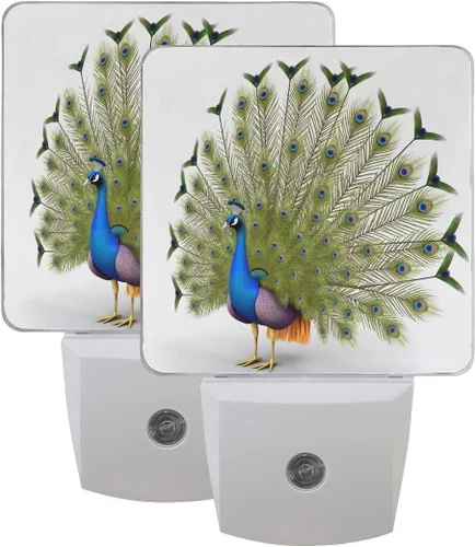Vista 7 de Lámpara LED de luz nocturna enchufable con impresión de pavo real azul con sensor de atardecer a amanecer para dormitorio, baño, pasillo, escaleras