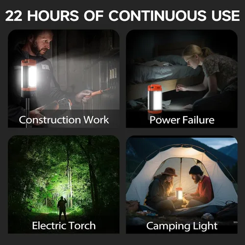 Vista 5 de Luz de campamento recargable con diseño de gancho e imán, luz de trabajo inalámbrica de 9000 mAh con 3 cabezales de lámpara LED, 2200 lúmenes