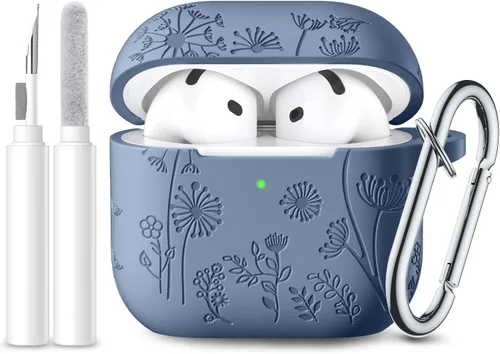 Vista 17 de Lerobo Funda para AirPods 5/4, funda de silicona suave grabada con flores A-Negro