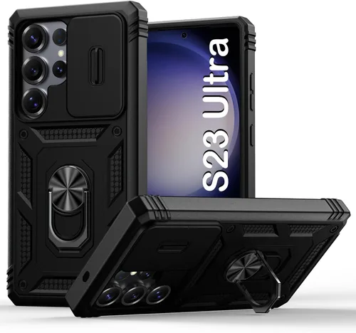 Vista 214 de PASNEW Funda militar para iPhone 13 Pro Max, cubierta de cámara deslizante y soporte de anillo de metal de 360°, carcasa rígida multicapa resistente