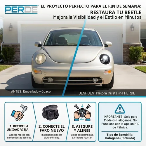 Vista 5 de PERDE Juego de faros delanteros halógenos color negro para Volkswagen VW Beetle.