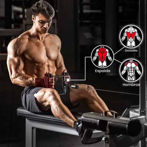 Vista 5 de Yes4All Cable Machine Attachment, Row Handles, Tricep Rope, Straight Bar, V Bar, LAT Pulldown Accessories Load 880 LB for Home Gym G. Cuerda