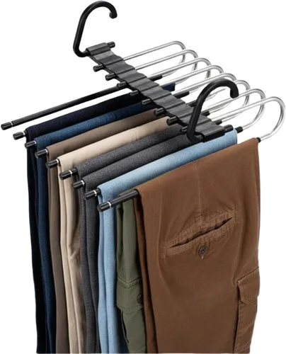 Vista 4 de Paquete de 2 perchas plegables de 9 capas para pantalones que ahorran espacio, percha multifuncional para pantalones, percha con agujero para colgar
