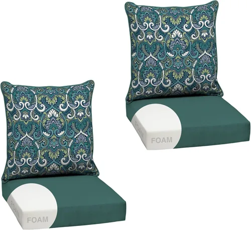 Vista 20 de Arden - Juego de cojines de asiento profundo para exteriores, espuma, 24x24, azulejos Alana