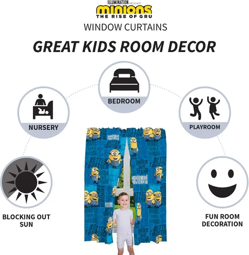 Vista 3 de Franco - Juego de cortinas para la habitación de los niños, 82 x 63 pulgadas, Minions de Mi Villano Favorito