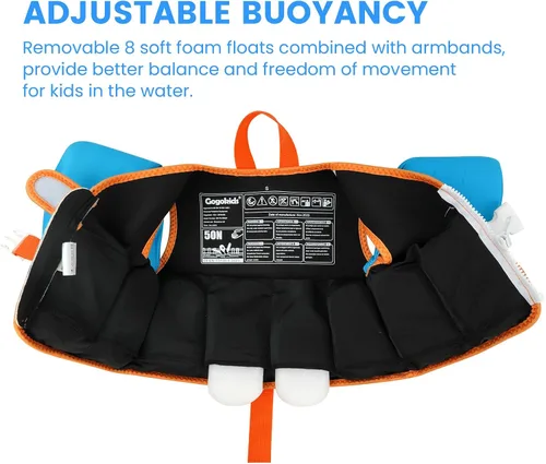 Vista 3 de Gogokids Chaleco de natación para niños pequeños de 33 a 66 libras, flotadores para niños pequeños, flotador de brazo con ala de agua, chaqueta