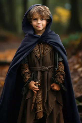 Vista 4 de HOMELEX Disfraz renacentista para niños Capa medieval con capucha para Halloween, guardabosques, mago, elfo, bata con capucha