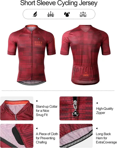Vista 3 de LAMEDA Maillot de ciclismo de manga corta para hombres transpirable mo-Wicking Mountain Bike camisa con cremallera completa con bolsillos