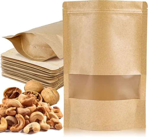 Vista 9 de MAQIHAN 50 bolsas de pie – 3.5 x 5.5 pulgadas, bolsas de papel kraft resellables Ziplock para ventana, envasado de alimentos casero, bagel, pan