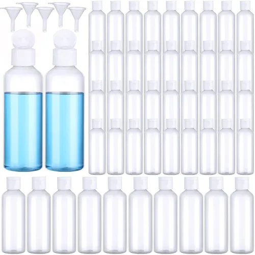 Vista 11 de Eccliy Paquete de 100 botellas de plástico de 2 onzas, botella de loción de viaje, botellas de plástico con tapas, recipientes pequeños de viaje