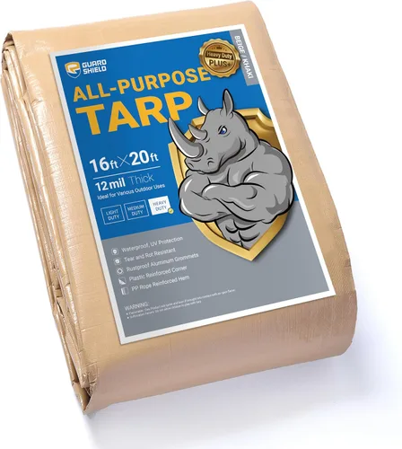 Vista 48 de GUARD SHIELD Lonas resistentes impermeables beige Plus + 8 x 10 pies grandes de 12 mil Lona para exteriores bronceada con ojales, plástico