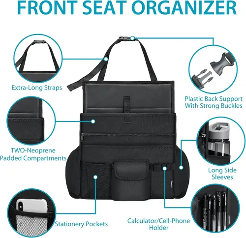 Vista 3 de Elantrip Organizador de asiento delantero de automóvil, almacenamiento de asiento trasero con correas ajustables, organizadores de asiento de camión