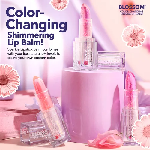 Vista 2 de Blossom Lip Gloss - Bálsamo labial hidratante con pH para labios, aroma a fresa, tinte brillante que cambia de color, infundido con flores reales