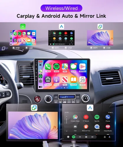 Vista 2 de Android 15 Rimoody de 10.1 pulgadas para Honda Civic 2006-2011 Android Car Stereo, CarPlay inalámbrico y Android Auto, WiFi GPS de 5 GHz, pantalla