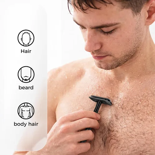 Vista 7 de Maquinilla de afeitar de seguridad de doble borde con mango de textura,Maquinilla de afeitar de metal para hombres y mujeres,Se adapta a todas