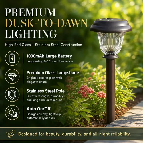 Vista 3 de DERAYSION Solar Lights Outdoor, 6 Pack Brushed Stainless Steel Glass Solar Pathway Lights, Auto On/Off Long-Lasting Outdoor Solar Lights for Garden