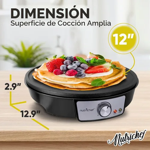 Vista 7 de nutrichef Sartén eléctrica para crepas y plancha, encimera antiadherente de 12 pulgadas, indicadores LED y control de temperatura ajustable, incluye