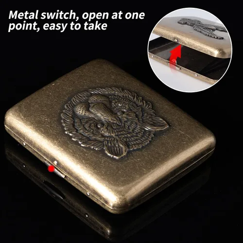 Vista 4 de Caja de metal vintage, cobre chapado en metal, capacidad 18-20, tigre de alivio de superficie, embalaje de caja de regalo