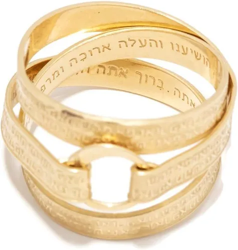 Vista 6 de Anillo de declaración para mujer, anillo único de latón chapado en oro grabado con bendición hebrea de la Cabalá espiritual para la salud, regalo