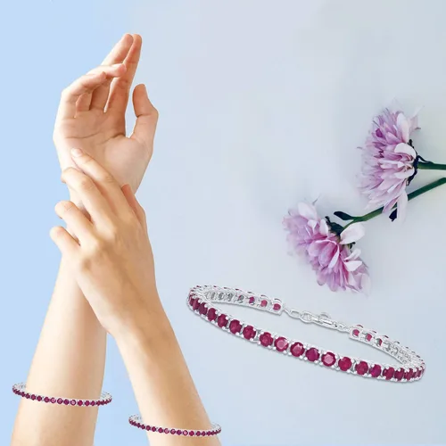Vista 2 de Pulsera de tenis de plata de ley con zafiro o rubí de 4