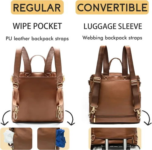 Vista 5 de miss fong Mochila para pañales, bolsa de bebé, bolsa de pañales de cuero, bolsa de pañales con bolsas cruzadas para pañales, Miss Fong Paquete