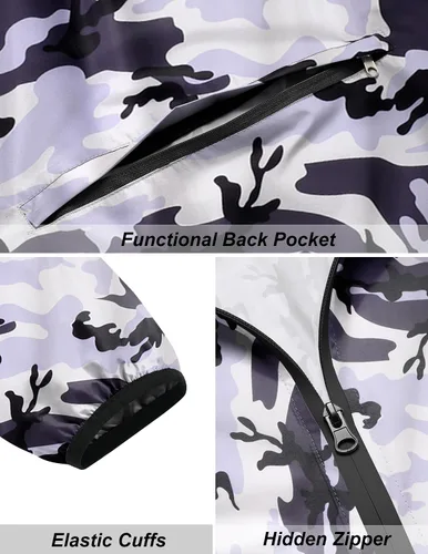 Vista 3 de COOFANDY Chaqueta impermeable para hombre, ligera, impermeable, con capucha, para correr, senderismo, ciclismo