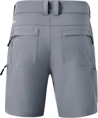 Vista 4 de FitsT4 Sports Pantalones cortos para hombre con entrepierna de 7 pulgadas, elásticos, resistentes al agua, pantalones cortos de senderismo