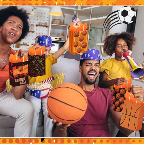 Vista 5 de Aoriher 24 bolsas de regalos de fiesta de baloncesto con papel de seda, bolsas de dulces de baloncesto, bolsas de regalo de pelota deportiva