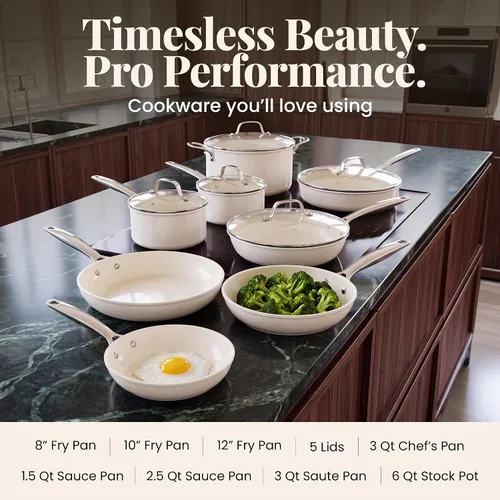 Vista 2 de GOTHAM STEEL PRO 13pc Anodized Pots and Pans Set Non Stick Ceramic Cookware Cream