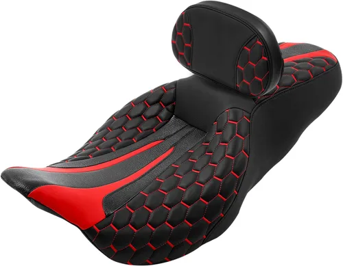Vista 23 de Asiento de conductor, pasajero y piloto - SLMOTO Asiento de motocicleta de una pieza para 2 personas, compatible con Harley Touring Road King CVO