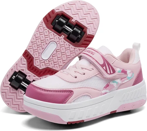 Vista 8 de Patines de verano con malla transpirable de 4 ruedas para niños, zapatos con ruedas para niños y niñas, zapatillas deportivas elegantes, duraderas