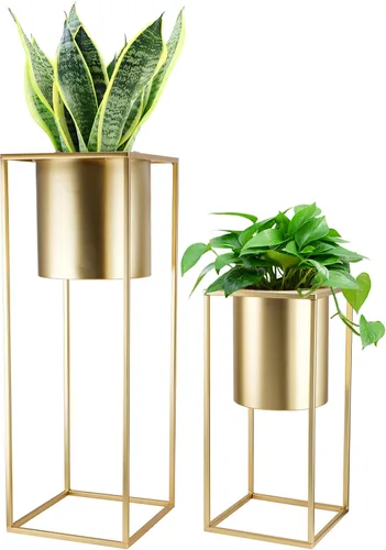 Vista 10 de TRIROCKS Juego de 2 macetas grandes de metal con soporte para plantas de interior de 28 y 18 pulgadas de alto para sala de estar, esquina, cocina