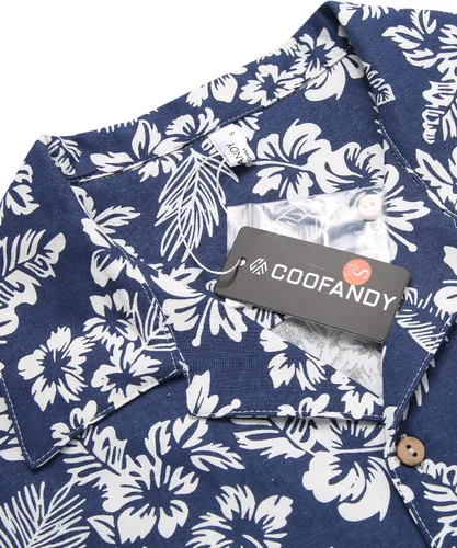 Vista 5 de COOFANDY - Camisas hawaianas de algodón y lino, florales, tropicales, con botones para hombre