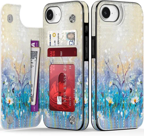 Vista 246 de LETO para iPhone 15 Pro Funda tipo cartera - Tapa tipo folio con patada - Diseños de moda - Tarjetero - Funda protectora para mujeres y niñas - 6.1